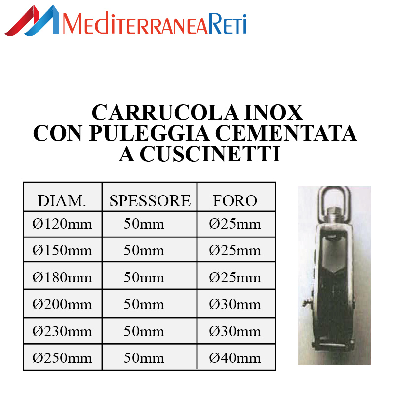 carrucola inox con puleggia cementata - Stainless steel cemented pulley block
