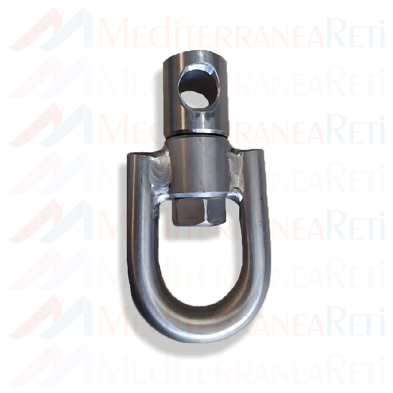 Stainless steel swivel with perforated head, used together with shackles and handles to connect divergents and chains.